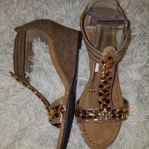 New York Transit Bronze Gold Wedge Sandal